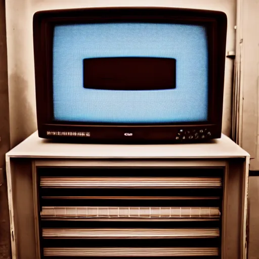Image similar to ortographic photograph of a old CRT TV in a cabinet