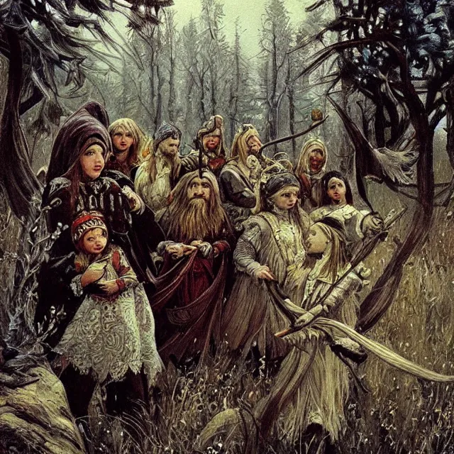 Image similar to russian folk fairytale, story, fable, dramatic, fantasy art, an ultrafine detailed painting, academic art, artstation, by pavel korin, viktor vasnetsov