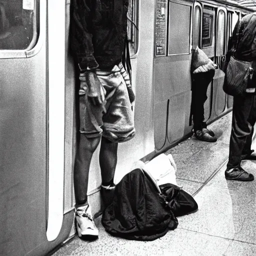 Prompt: homeless lord beerus, 1980s new york subway