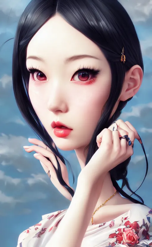 Image similar to a pin up and beautiful fashion charming dreamlke japanese girl with lv jewelry, character art, art by artgerm lau and wlop and and ilya kuvshinov and john singer sargent, hyperdetailed, 8 k realistic, symmetrical, frostbite 3 engine, cryengine, dof, trending on artstation, digital art