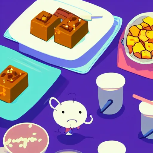 Prompt: mapo tofu as cartoon, hyperpop aesthetics on the background, minimal, sweet color scheme, as an adventure time cartoon