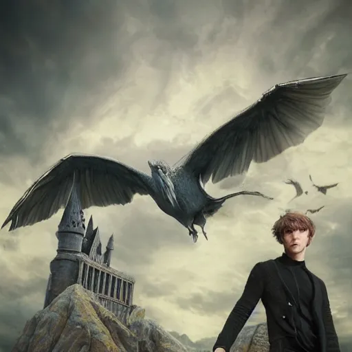 Image similar to hyperrealistic mixed media high resolution, scamander from harry potter with his creatures , stunning 3d render inspired art by István Sándorfi and Greg Rutkowski and Unreal Engine, perfect symmetry, dim volumetric lighting, 8k octane beautifully detailed render, post-processing, extremely hyper-detailed, intricate, epic composition, highly detailed attributes, highly detailed atmosphere, full body shot, cinematic lighting, masterpiece, no trending on artstation, very very detailed, masterpiece, stunning, flawless structure, lifelike texture, perfection,