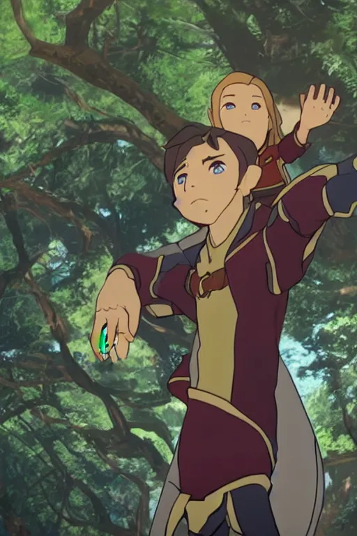 Prompt: Callum from The Dragon Prince, T-posing to assert his dominance