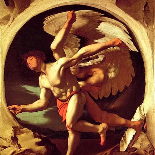 Prompt: portal between heaven and hell by caravaggio michelangelo merisi