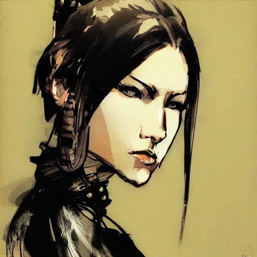 Image similar to regal - looking woman with pigtails, yoji shinkawa