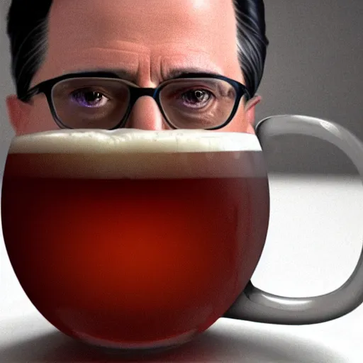 Image similar to stephen colbert face in a mug of beer, 8 k, ultra realistic details