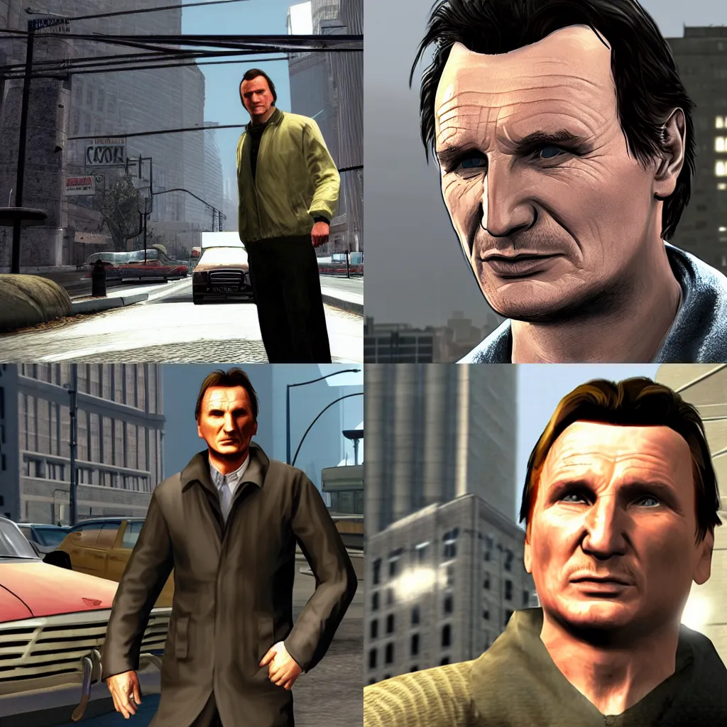 Prompt: liam neeson in gta 4 loading screen