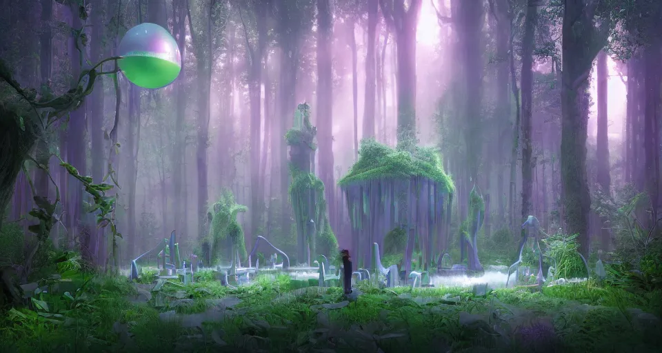 Prompt: Enchanted and magic forest, by Beeple
