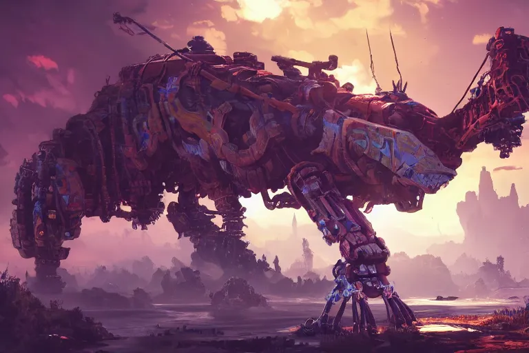 Image similar to tideripper machine mecanical creature robot of horizon forbidden west horizon zero dawn bioluminiscence global illumination ray tracing hdr fanart arstation by ian pesty and alena aenami artworks in 4 k