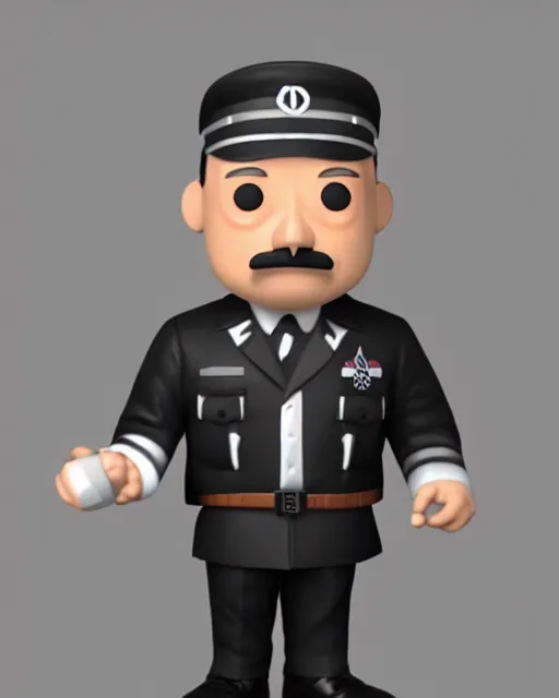 Image similar to full body 3d render of adolf hitler as a funko pop, studio lighting, white background, blender, trending on artstation, 8k, highly detailed