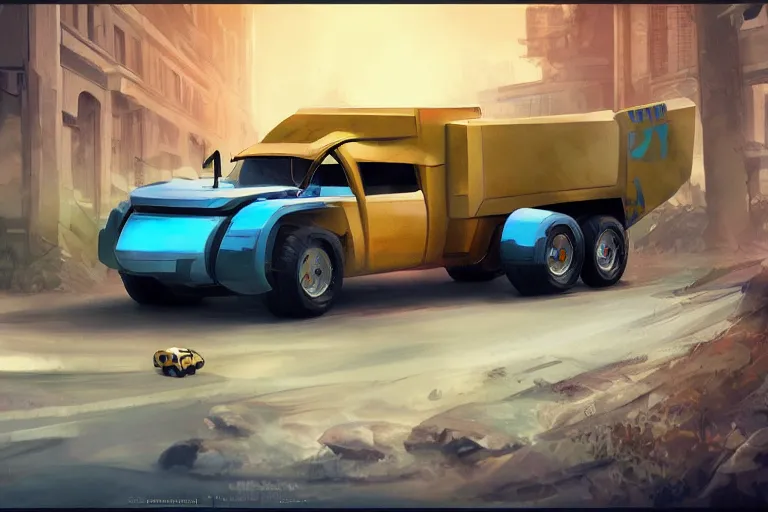 Prompt: Transformer-hamster in the form of a truck, concept art, artstation, color, DeviantArt,