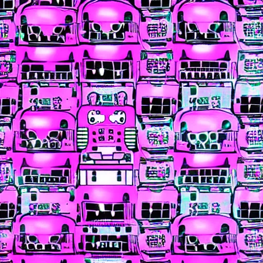 Prompt: robot heaven pillowy visuals pink light