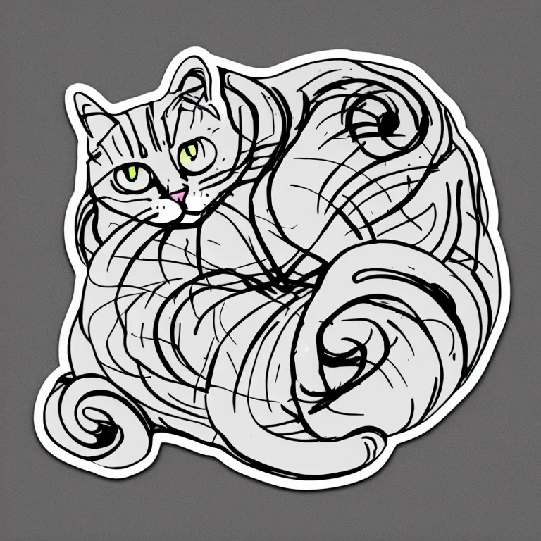 Image similar to a curled up cat illustration, sticker, trending on art station, minimal, sharp, satisfying, 8 k