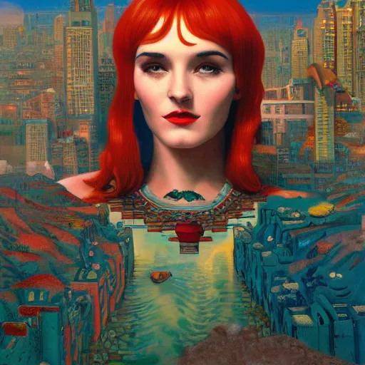 Prompt: a beautiful painting by rutting well known art deco cityscape, aztec jade, still life Eternal sunshine of a spotless mind, 8k resolution matte painting by gerald brom