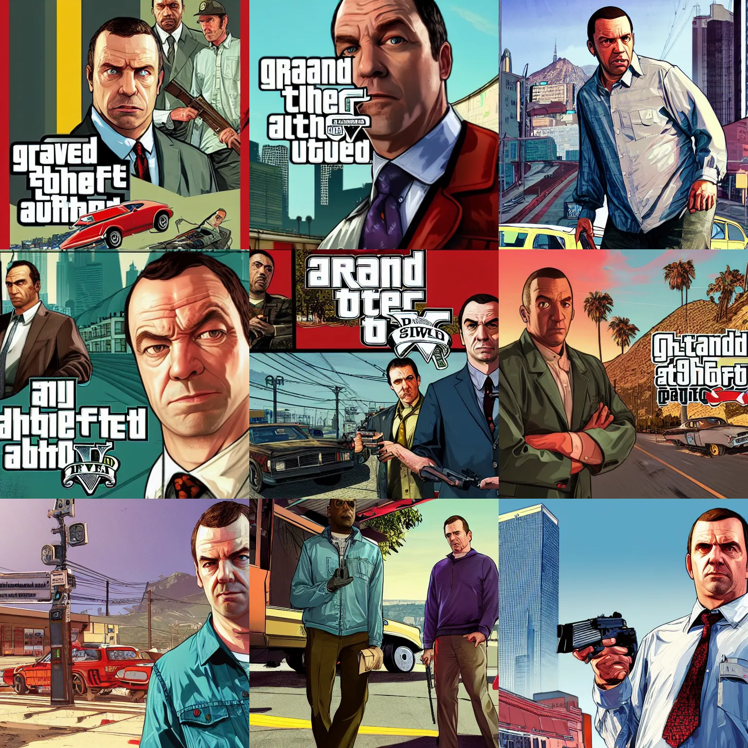 Prompt: david mitchell in gta v promotional art by stephen bliss, no text, very detailed, professional quality
