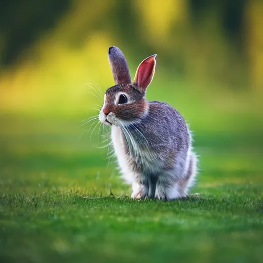 Image similar to high quality photography of species that is rabbit cross cat on simple blurred background from National GeoGraphic Award winning.