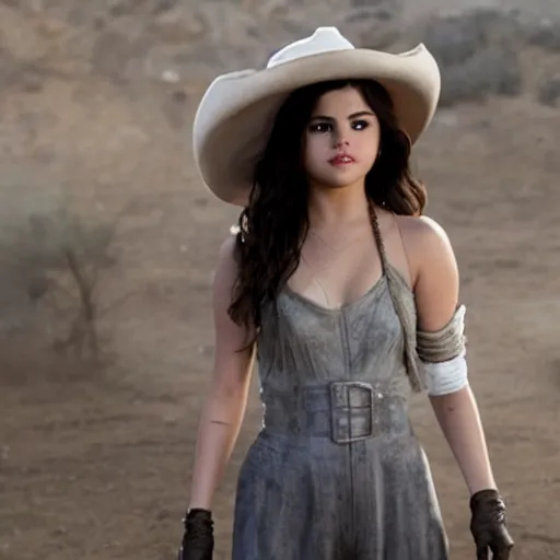 Prompt: still of selena gomez in westworld tv series