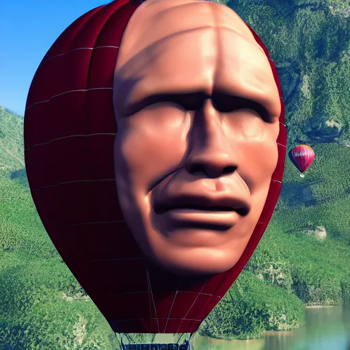 Image similar to A hot air balloon with the face of Arnold Schwarzenegger, 8k ultra realistic, award winning, unreal engine 5, masterpiece