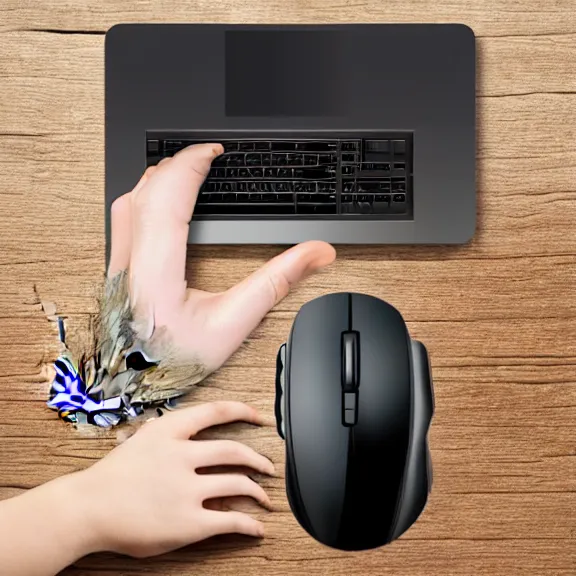 Prompt: a hand using a rat as a computer mouse