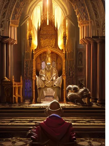 Image similar to the hierophant siting in his throne, talking to his cathedral congregation. intricate, elegant, highly detailed, digital painting, artstation, concept art, sharp focus, illustration, by justin gerard and artgerm, 8 k