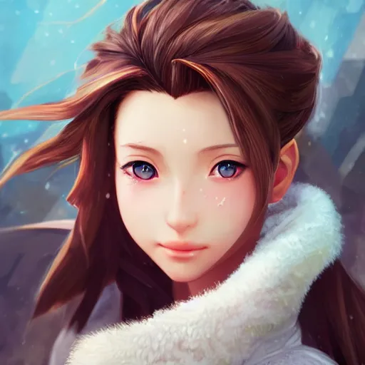 Prompt: head and shoulders of aerith ff7 by wlop, rossdraws, mingchen shen, bangkuart, sakimichan, yan gisuka, jeongseok lee, artstation, 4k