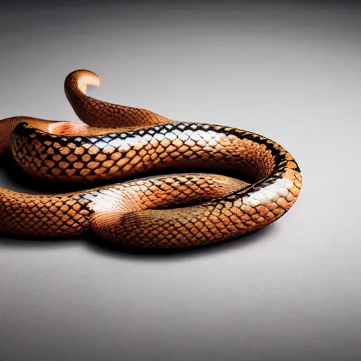 Image similar to award winning studio photography of a snake. weird fruit, studio lighting, solid background