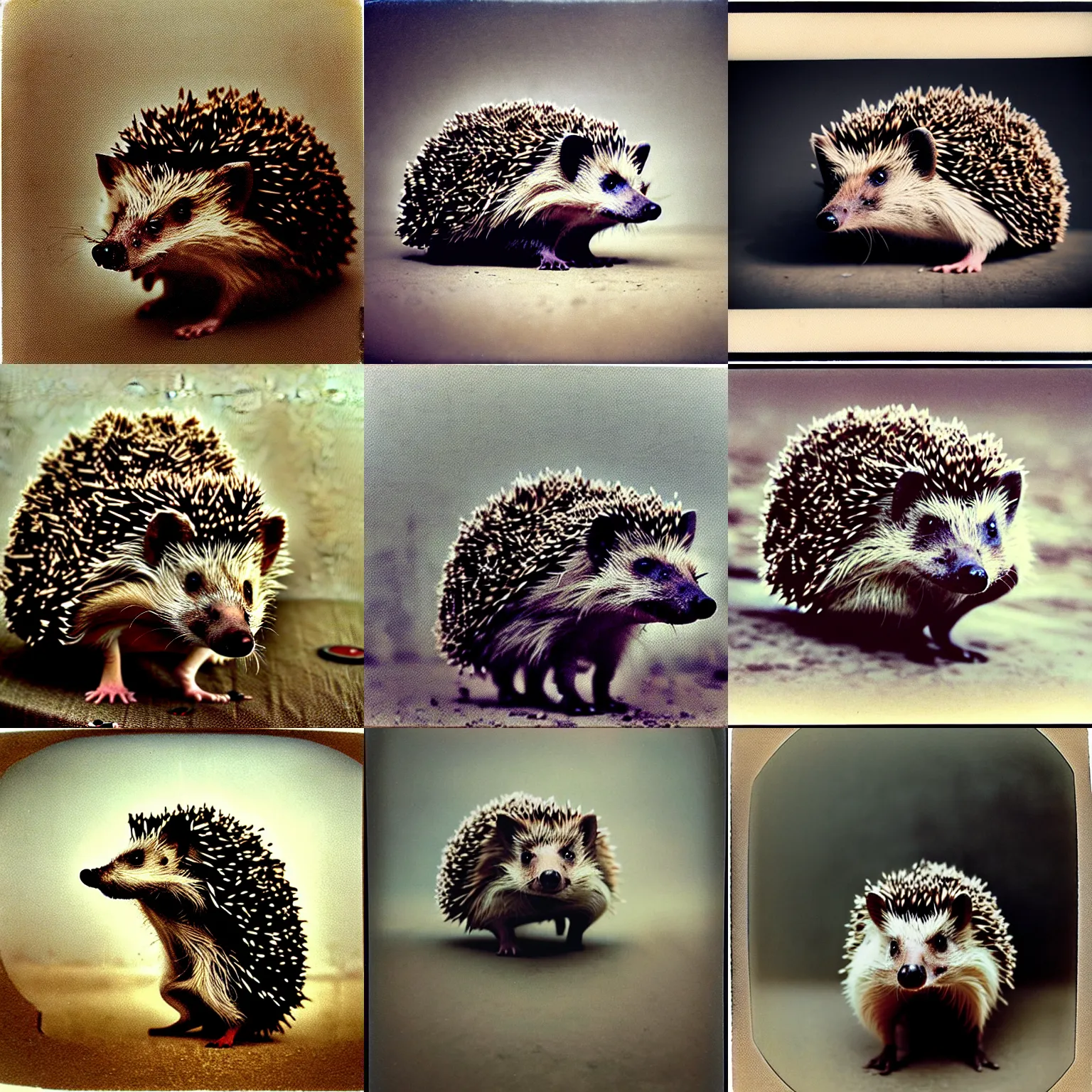 Prompt: hedgehog! hulked oversized hedgehog, fog, in afghanistan warzone, overcast!!! cinematic focus, old damagaed polaroid photo, vintage, neutral colors, faded!! very soft lights, big overcast, very foggy, full shot by steve hanks, by serov valentin, by lisa yuskavage, by andrei tarkovsky