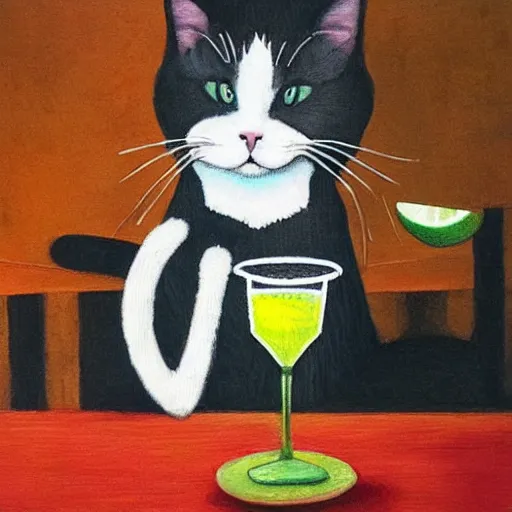 Image similar to a cat drinking a margarita