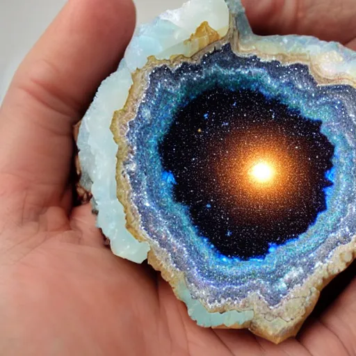 Image similar to a galactic universe in a geode