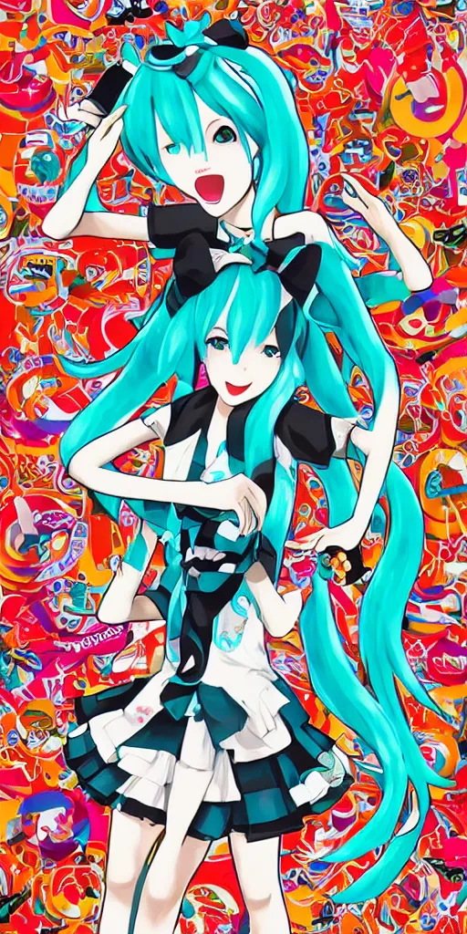 Image similar to Hatsune miku swing dancing with Gumi by Tristan Eaton. 1930s Musical.