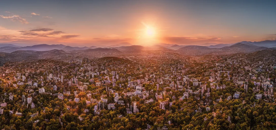 Image similar to a beautiful photo of Arcadia, golden hour, award winning photo, hyper detailed, very sharp, 8k, cinematic