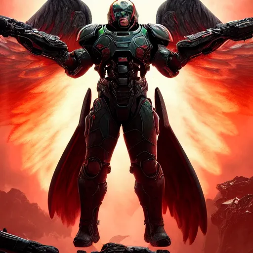 Image similar to archangel from doom eternal, 4k digital art, Doom, hyper realistic, HD