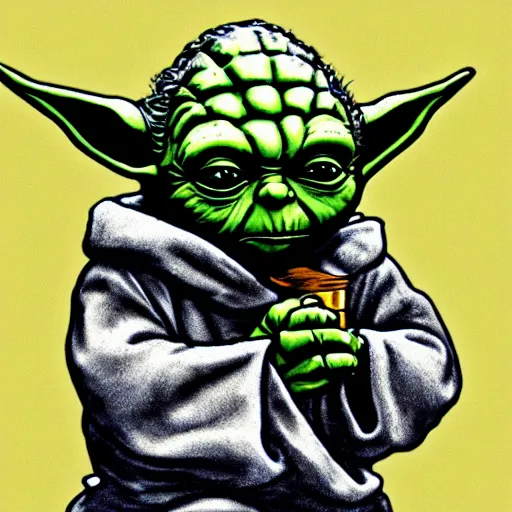 Image similar to Yoda smoking a joint