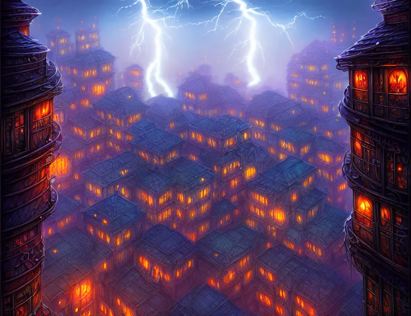 Image similar to fall - from - grace standing on a balcony of the planescape city named sigil, crowded street below, beautiful digital painting in the style of dan mumford, volumetric lightning, intricate details, ultra realistic, by art germ, by gerald brom, fantasypunk, deep colors, amazing d & d art, trending cgsociety, artstation, sharp