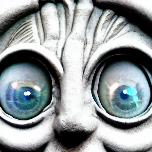 Image similar to weeping angel striking, close - up fish eye lense