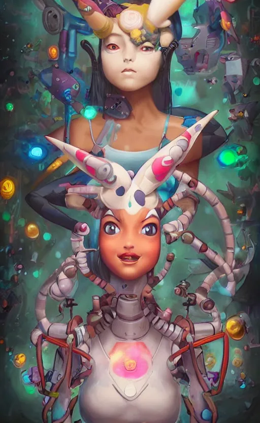 Image similar to lofi BioPunk Pokemon Sylveon portrait Pixar style by Tristan Eaton_Stanley Artgerm and Tom Bagshaw,