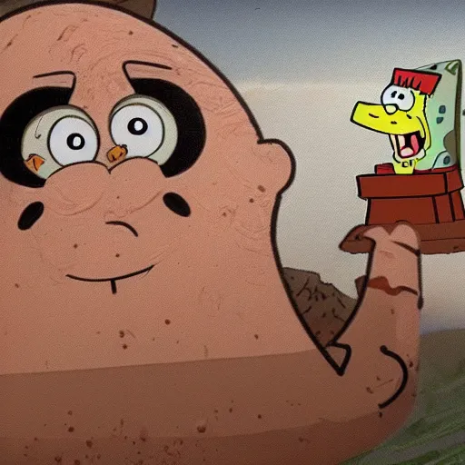 Prompt: archeologists react to cave paintings of SpongeBob SquarePants