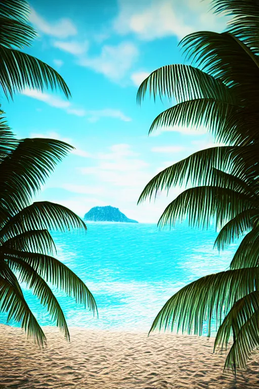 Image similar to a beautiful hydro flask sticker of a beach with coconut palms 8 k, frostbite 3 engine, cryengine, dof, trending on artstation, digital art, crepuscular ray