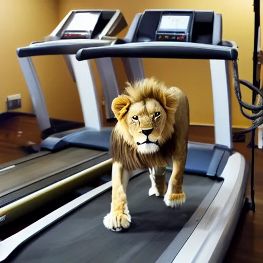 Image similar to a lion running on a treadmill