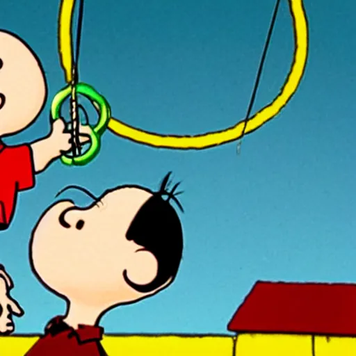Prompt: Charlie Brown swings a yo-yo