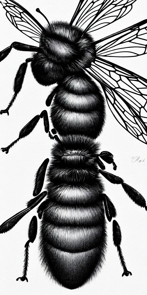 Prompt: hyper detailed ultra sharp of a beautiful bee. trending on artstation, golden, delicate, facing camera, hyper realism, 1 4 5 0, engraving, ultra realistic, 8 k