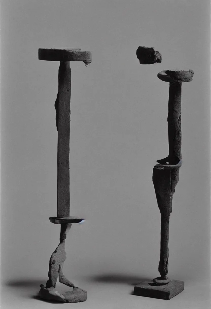 Prompt: In Advance of the Broken Arm by Marcel Duchamp, simple readymade object on a pedestal, courtesy of Centre Pompidou, archive photography by Irving Penn