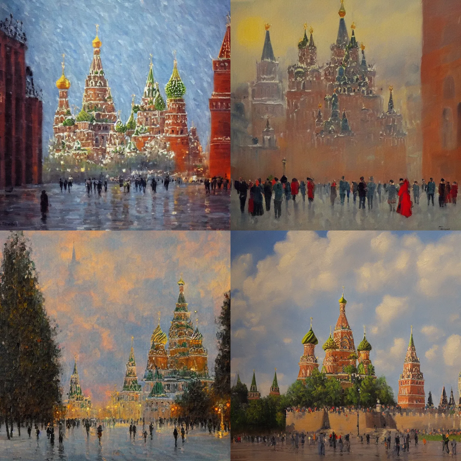 Prompt: an oil painting of Moscow Kremlin in style of impressionism