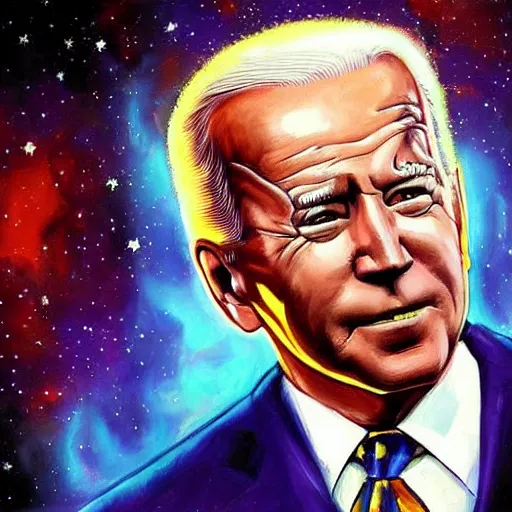 Prompt: Masterpiece painting of Joe Biden as the god-emperor of the galaxy, trending on Artstation