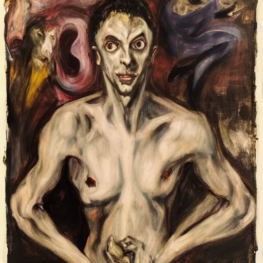 Image similar to El Greco, portrait of a demon, Cecily Brown