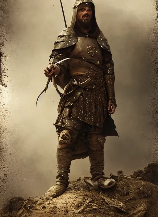 Prompt: portrait photo of a medieval warrior, rough loner man, dirt and unclean, extreme detail, cinematic, dramatic lighting render, extreme photorealism photo by national geographic, tom bagshaw, masterpiece