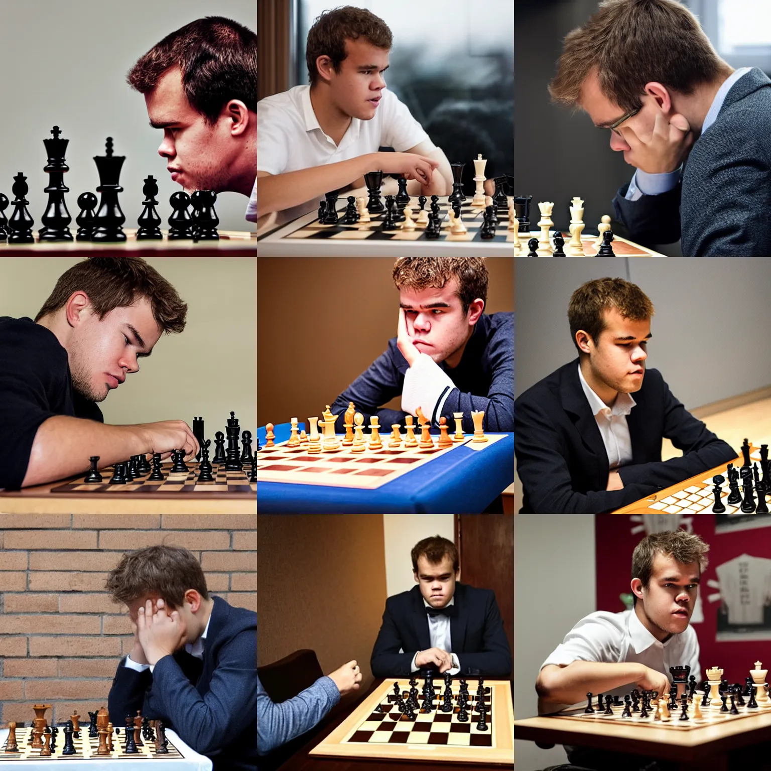 Prompt: Magnus Carlsen playing chess against Death