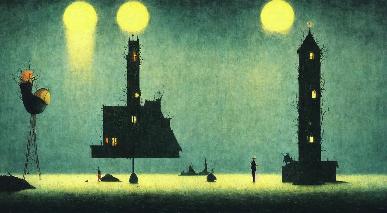 Image similar to single flooded simple!! lamp tower, very coherent and colorful high contrast masterpiece by norman rockwell franz sedlacek hieronymus bosch dean ellis simon stalenhag rene magritte gediminas pranckevicius, dark shadows, sunny day, hard lighting