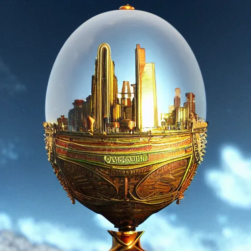 Prompt: enormous city in a faberge egg, sky, steampunk, fantasy art, masterpiece, octane render