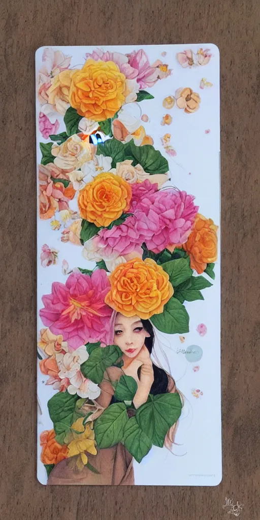 Image similar to beautiful flower, by tran nguyen, warm colors, cozy, etsy stickers, white border, sticker sheet, planner stickers